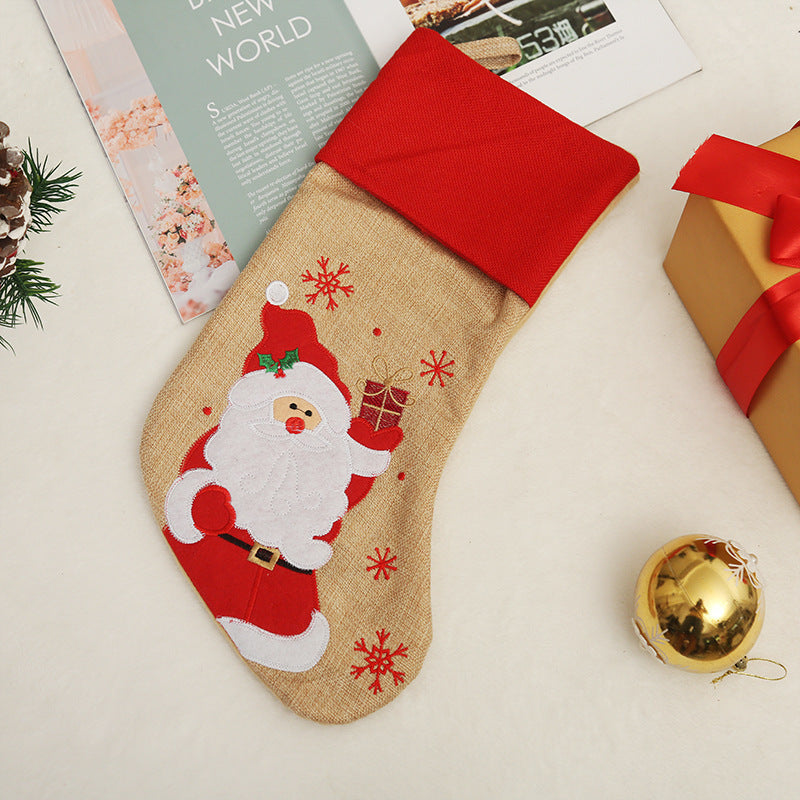 Christmas Decoration Linen Red Bordered Old Man Snowman Christmas Socks Christmas Gift Bag Candy Socks - V.I.P Digital Presence