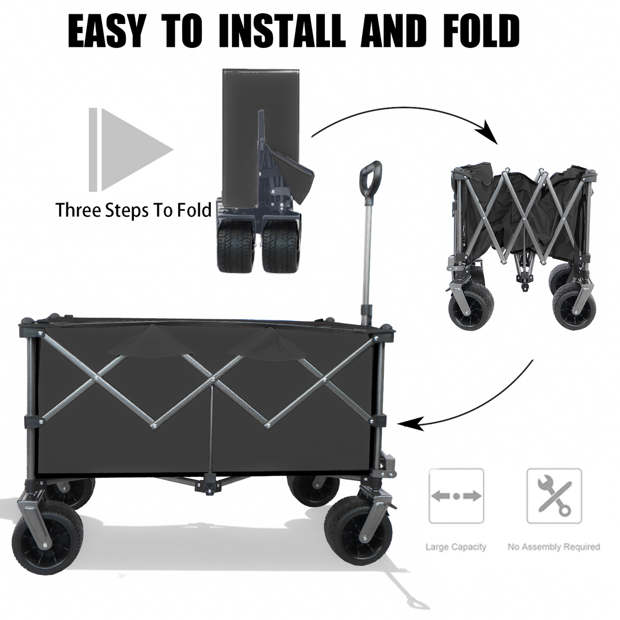 Collapsible Folding Wagon Push Pull Foldable Beach Wagon Cart - V.I.P Digital Presence