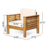 Outdoor Acacia Wood Club Chairs with Cushions, Teak+Beige, 27.75"D x 32"W x 27.75"H - V.I.P Digital Presence