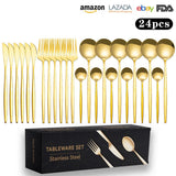 Cutlery Set Stainless Steel Knife Fork Set 24-Piece Tableware Set Golden Steak Knife Fork Spoon 6-Person Set - V.I.P Digital Presence