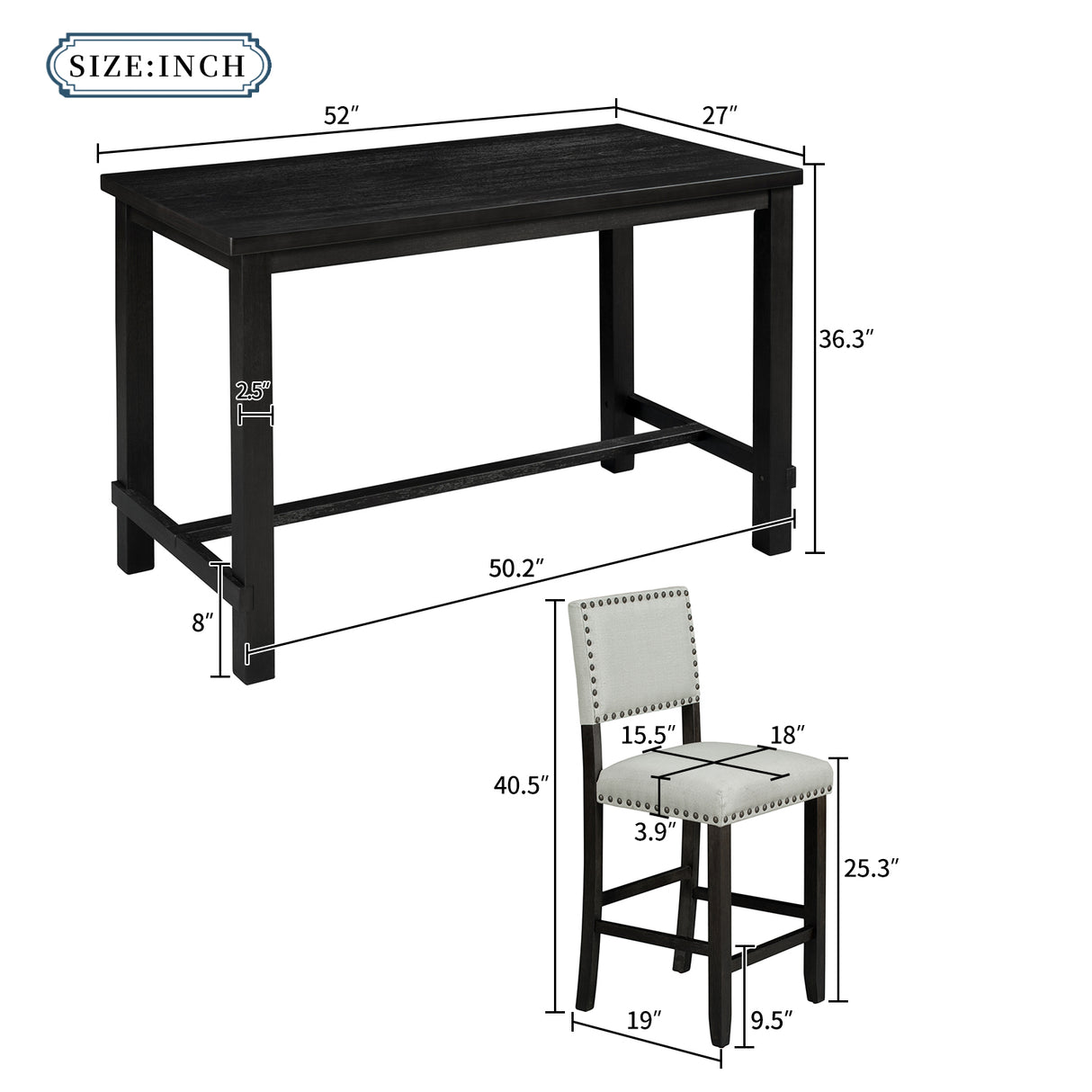 TREXM 5-Piece Counter Height Dining Set, Classic Elegant Table and 4 Chairs in Espresso and Beige - V.I.P Digital Presence