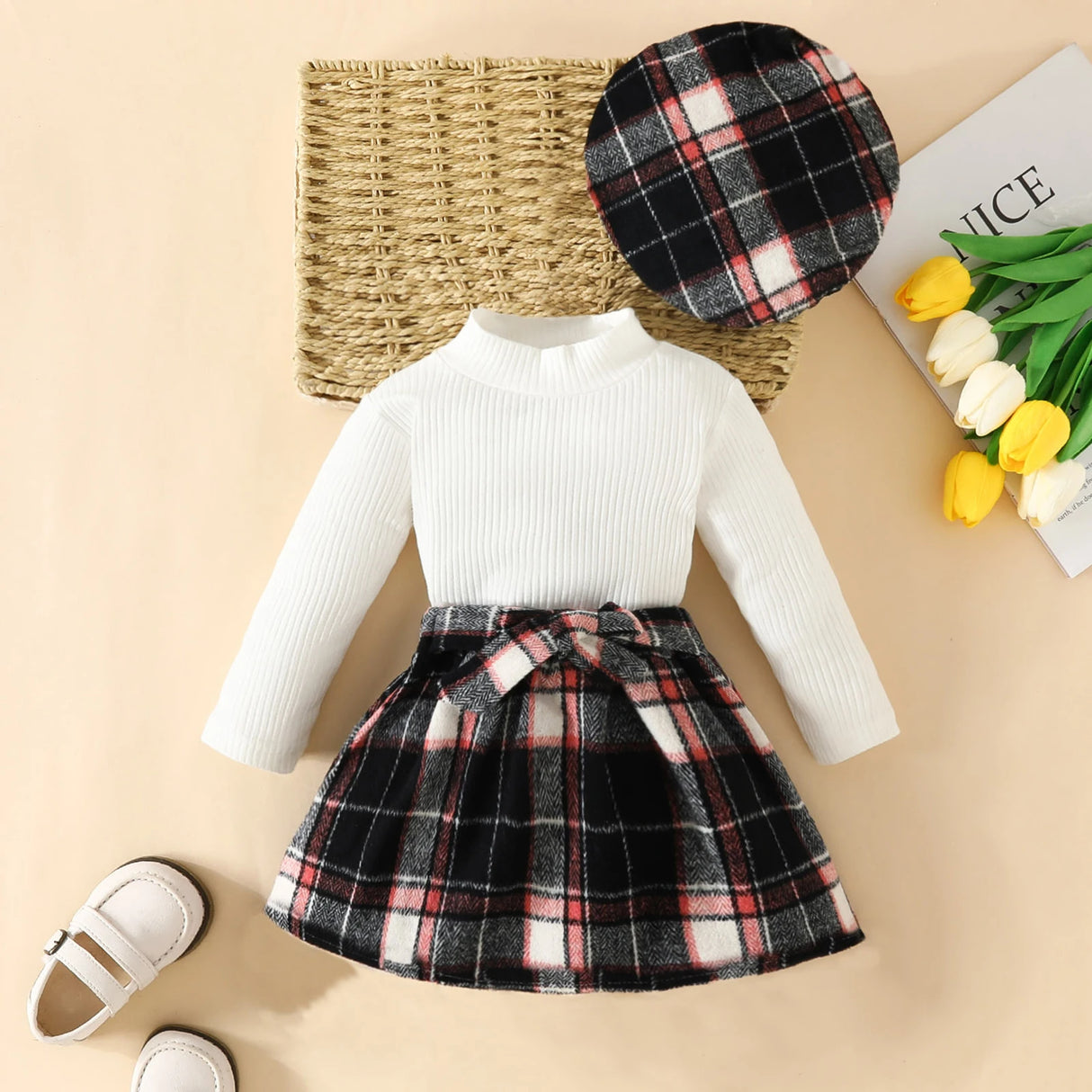 ma&baby 6M-3Y Toddler Infant Newborn Baby Girls Clothes Sets Knit Long Sleeve Tops Plaid Skrits Hat Fall Spring Outfits  D05 - V.I.P Digital Presence
