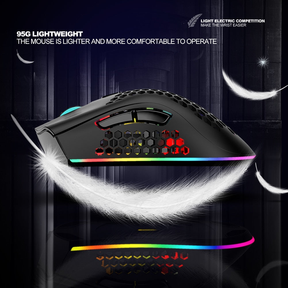 2.4GHz Wireless Gaming Mouse 7 Button 1600 DPI Adjustable RGB Backlit Rechargeable Mouse Lightweight Honeycomb Shell Gamer Mice - V.I.P Digital Presence