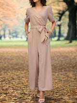 Tied Short Sleeve Wide Leg Jumpsuit - V.I.P Digital Presence