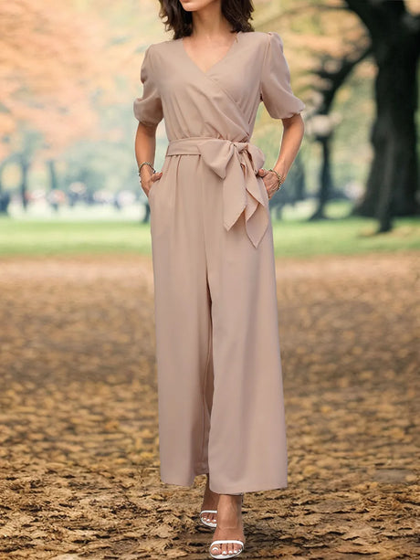 Tied Short Sleeve Wide Leg Jumpsuit - V.I.P Digital Presence