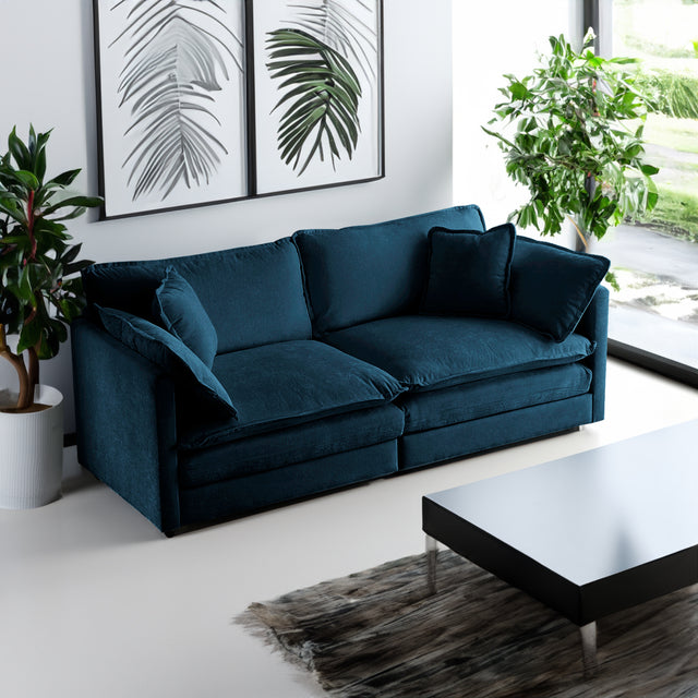 Modern Fabric Loveseat Sofa Couch for Living Room, Upholstered Large Size Deep Seat 2-Seat Sofa with 4 Pillows ,Blue Chenille - V.I.P Digital Presence
