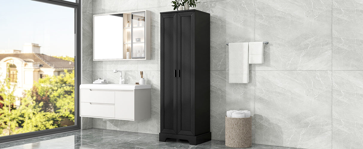Storage Cabinet with Two Doors for Bathroom, Office, Adjustable Shelf, MDF Board, Black - V.I.P Digital Presence