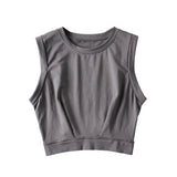 Short crop top with exposed navel and sleeveless loose fitting vest women's high waisted sports fitness yoga base shirt - V.I.P Digital Presence