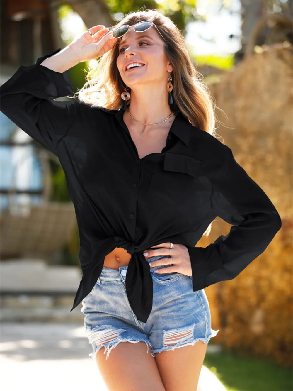 Pocketed Dropped Shoulder Cover Up - V.I.P Digital Presence