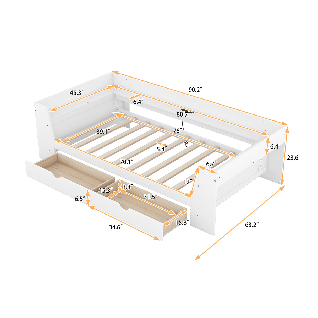 Upholstered Daybed with Trundle, Wood Slat Support,Upholstered Frame Sofa Bed Twin Blue - V.I.P Digital Presence