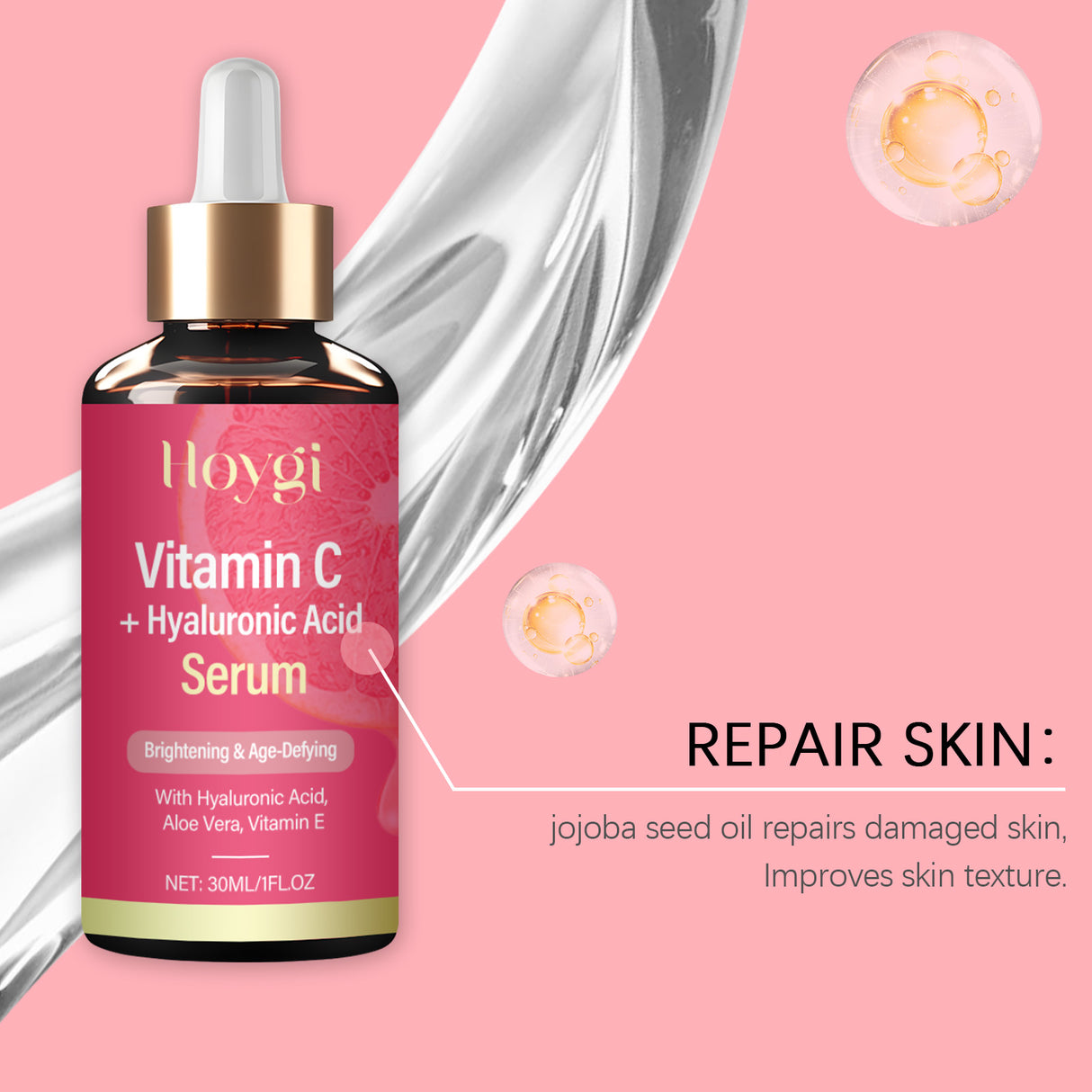 Esencia de vitamina C, hidratante e iluminadora, translúcida, reparadora e hidratante, refrescante y no pegajosa.