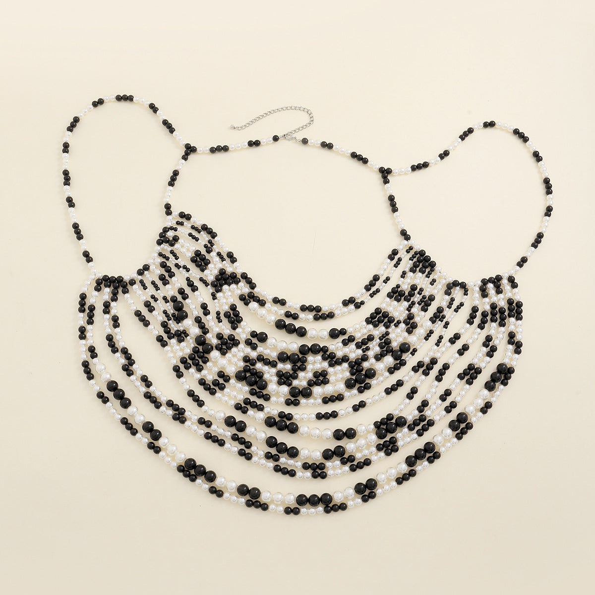 Multi layer imitation pearl black chain woven pearl layered body chain - V.I.P Digital Presence