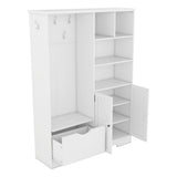 Multi-functional Hall Tree with Storage Shelves Drawers Cabinet Elegant Hallway Shoe Cabinet with Bench Modern Coat Rack White - V.I.P Digital Presence