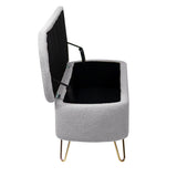 Grey Storage Ottoman Bench for End of Bed Gold Legs Modern Grey Faux Fur Entryway Bench - V.I.P Digital Presence