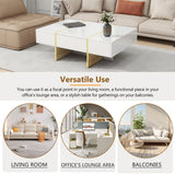 ON-TRANS 47.2 inch x 31.4 inch multifunctional rectangular sofa table with 2 drawers and gold wood grain leg center table, white - V.I.P Digital Presence