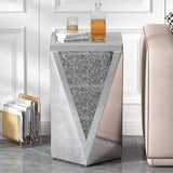 U-Can 13.8'' Silver Square Mirrored End Table, Modern Side Table with Crushed Diamond for Living Room, No Assembly Required - V.I.P Digital Presence