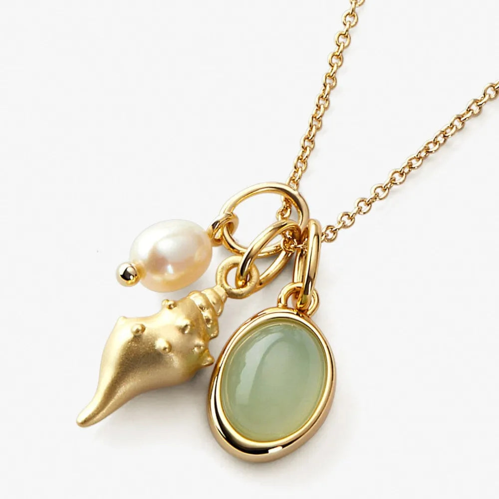 14K Gold-Plated Natural Crystal Conch Pendant Necklace - V.I.P Digital Presence
