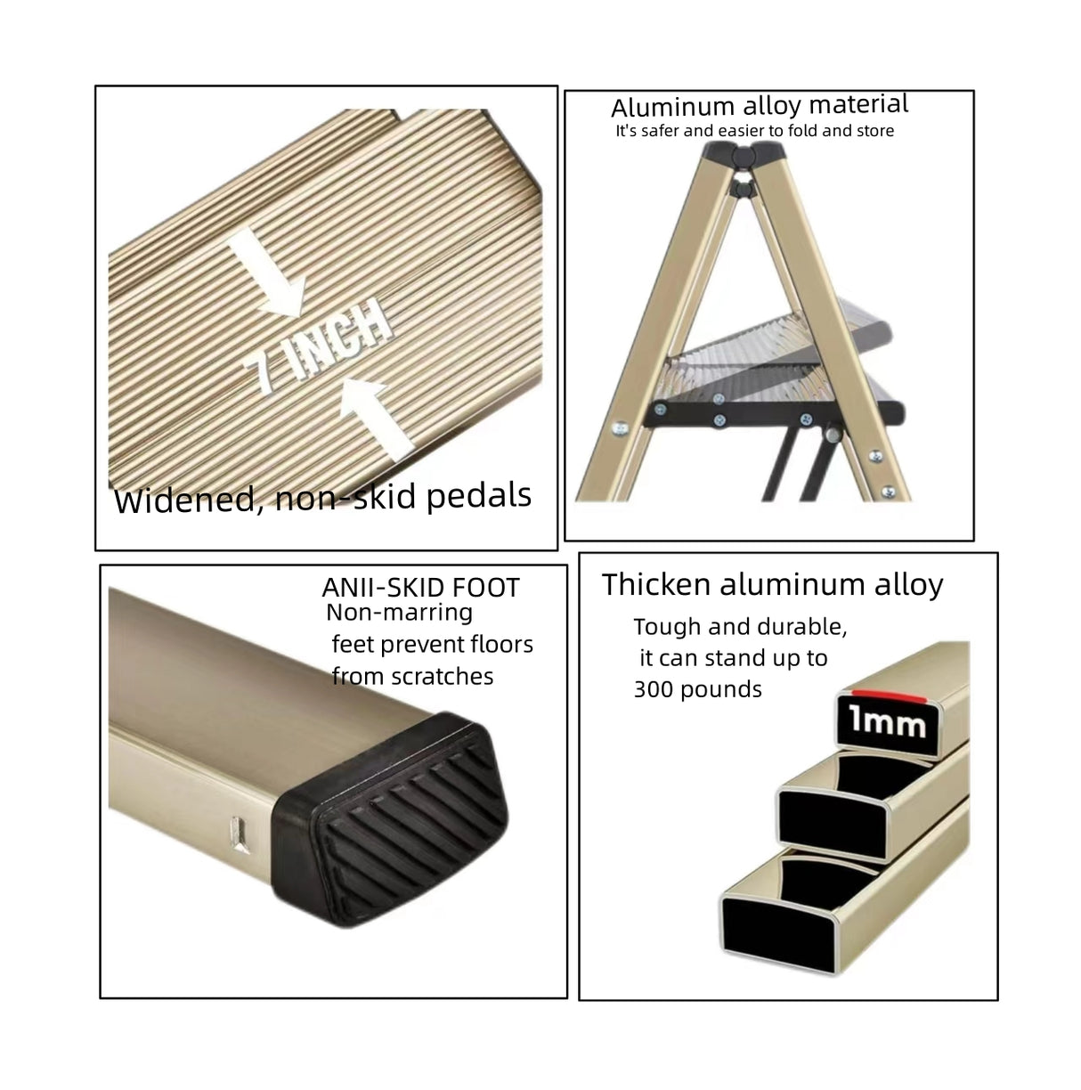 3-level ladder, aluminum alloy ladder, folding ladder, wide anti slip pedal, portable ladder with a weight capacity of 300 pound - V.I.P Digital Presence