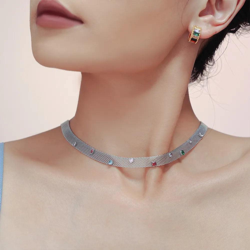 Geometric Colorful Zircon Necklace Titanium Steel PVD Plated Non Fading Jewelry - V.I.P Digital Presence