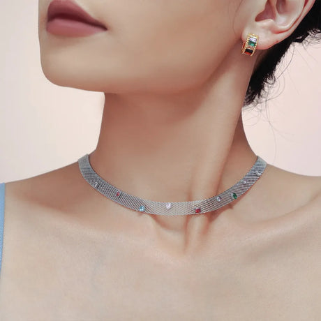 Geometric Colorful Zircon Necklace Titanium Steel PVD Plated Non Fading Jewelry - V.I.P Digital Presence