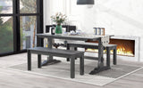 TREXM 3-piece retro cutlery set, rectangular stand table, and 2 wooden stools for 4 people (gray) - V.I.P Digital Presence