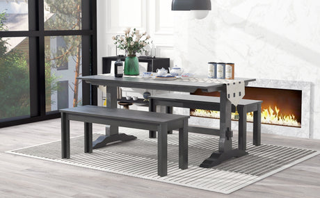 TREXM 3-piece retro cutlery set, rectangular stand table, and 2 wooden stools for 4 people (gray) - V.I.P Digital Presence
