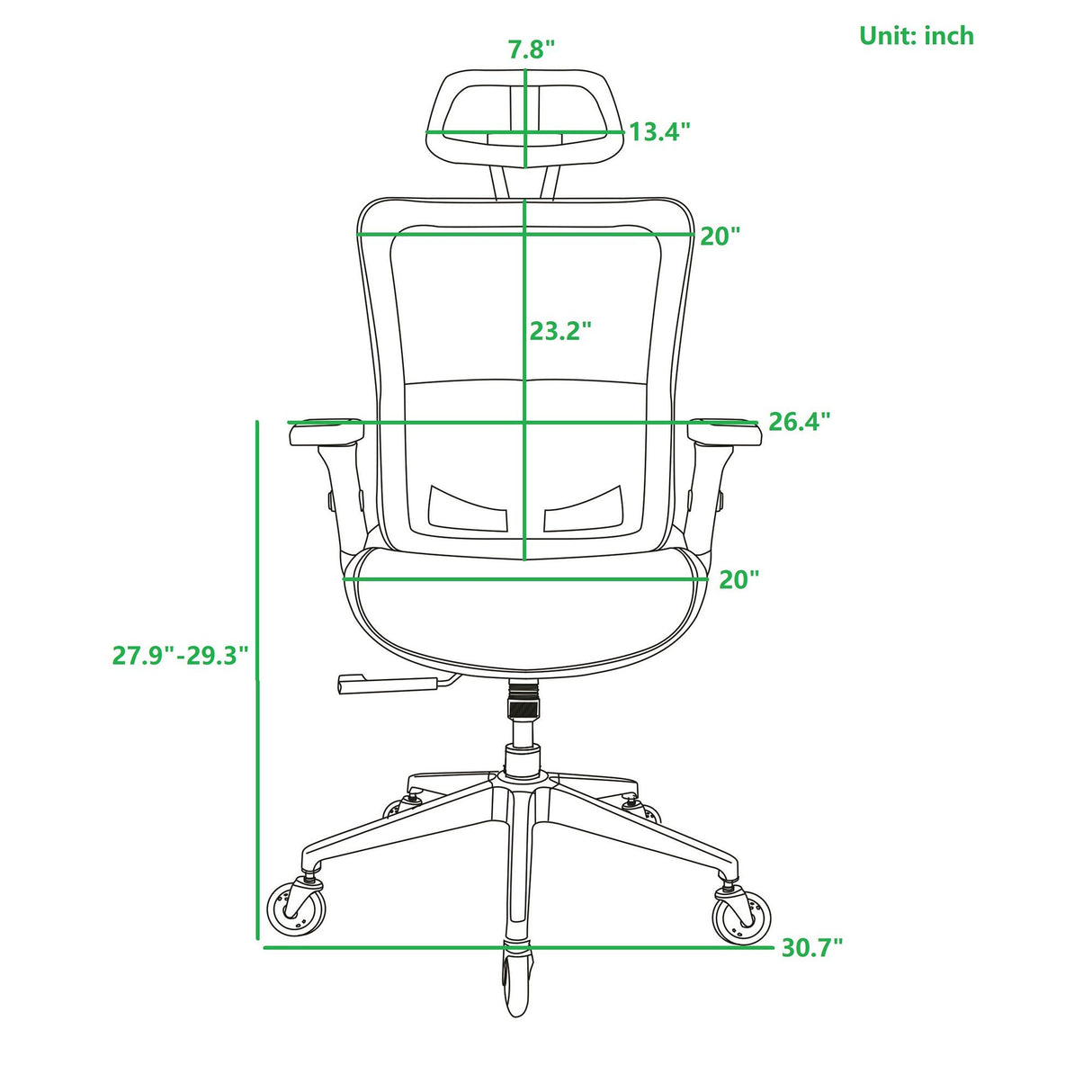 GREY Ergonomic Mesh Office Chair High Back - Adjustable Headrest with Flip-Up Arms