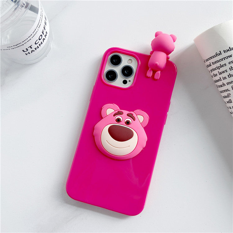 Funda blanda con diseño de oso de fresa acostado tridimensional, compatible con iPhone 12, Pro Max y Apple 11. 