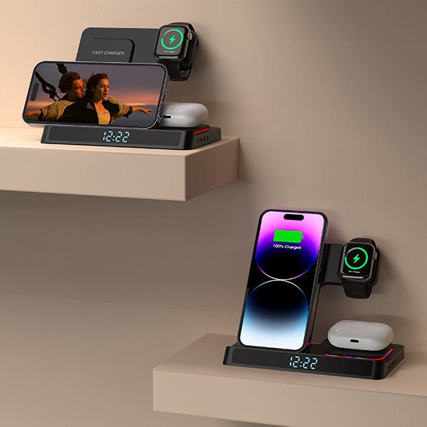 Wireless charging four in one folding clock charging dock suitable for wireless charging of Apple 14 mobile phones and watches - V.I.P Digital Presence