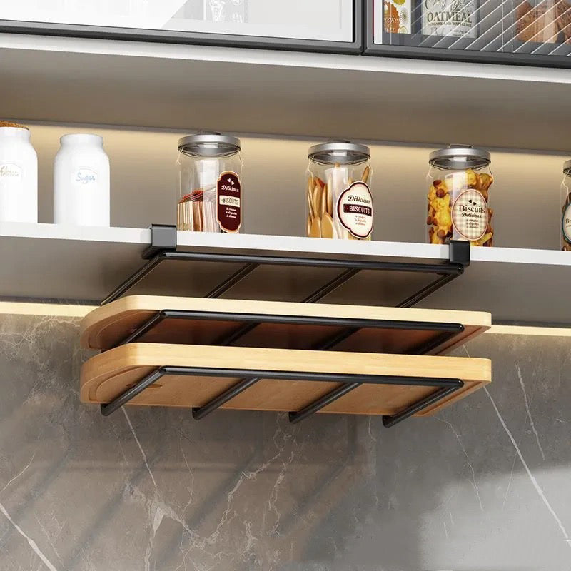 Under - Cupboard Hanging Organizer: Hooks for Paper Towels, Rags, Plus Shelf for Cutting Boards & Pot Covers - V.I.P Digital Presence