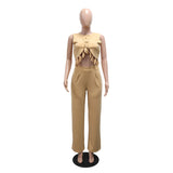 Round Neck Casual Sleeveless Sexy Top with Slim Long Pants Two-Piece Women's Set - V.I.P Digital Presence