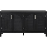 TREXM Large Storage Space Sideboard with Artificial Rattan Door and Metal Handles for Living Room and Entryway (Black)