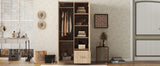 Wooden Wardrobe with Double Doors, Armoire with Hanging Rod, 5 Fixed Shelves, One Storage Drawer,Natural - V.I.P Digital Presence