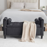 Storage Bench, 44.5-Inch Queen Velvet Button Bedside Bench, Entryway Living Room with Armrests, Nailhead Trim  Black - V.I.P Digital Presence