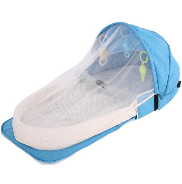 Cama portátil plegable para bebé, cuna de viaje con protección solar, mosquitera, transpirable, suave, cesta de dormir plegable para bebé con juguetes