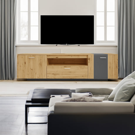 70 inch modern TV stand with 3 cabinets and drawers, entertainment center can accommodate TVs under 80 inches - V.I.P Digital Presence
