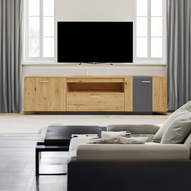 70 inch modern TV stand with 3 cabinets and drawers, entertainment center can accommodate TVs under 80 inches - V.I.P Digital Presence