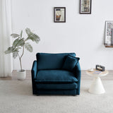 Comfy Deep Single Seat Sofa Upholstered Reading Armchair Living Room Chair Blue Chenille Fabric , 1 Toss Pillow - V.I.P Digital Presence