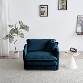 Comfy Deep Single Seat Sofa Upholstered Reading Armchair Living Room Chair Blue Chenille Fabric , 1 Toss Pillow - V.I.P Digital Presence