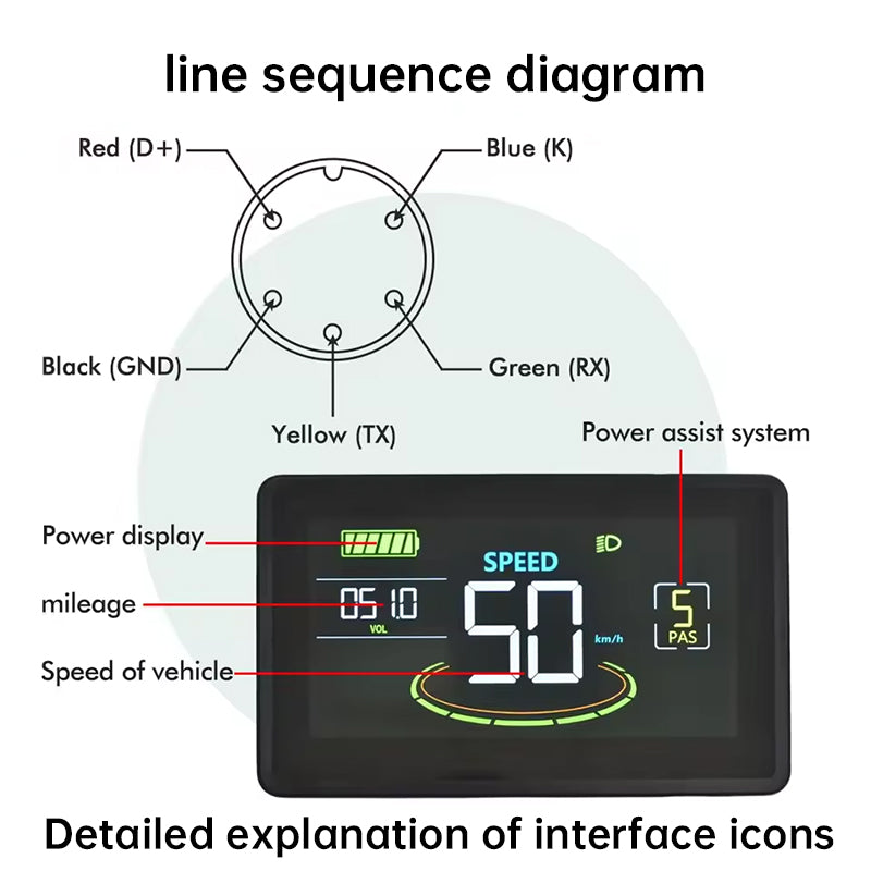 Waterproof color LCD meter H6C for e-bikes, SM/weatherproof connector, smart e-bike screen with USB. - V.I.P Digital Presence