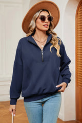 Autumn and winter new solid color zipper long sleeved loose pullover sweatshirt jacket for women - V.I.P Digital Presence