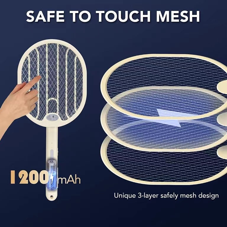 Foldable Electric Fly Swatter - Bug Zapper - Rechargeable Fly Zapper Racket Rotatable Handle Design with 3-Layer Safety Mesh - V.I.P Digital Presence