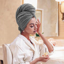 Large women's dry hair towel, ultra-fine fiber wrapped with elastic band, anti frizzy wet hair, quick drying headscarf, hair tow - V.I.P Digital Presence