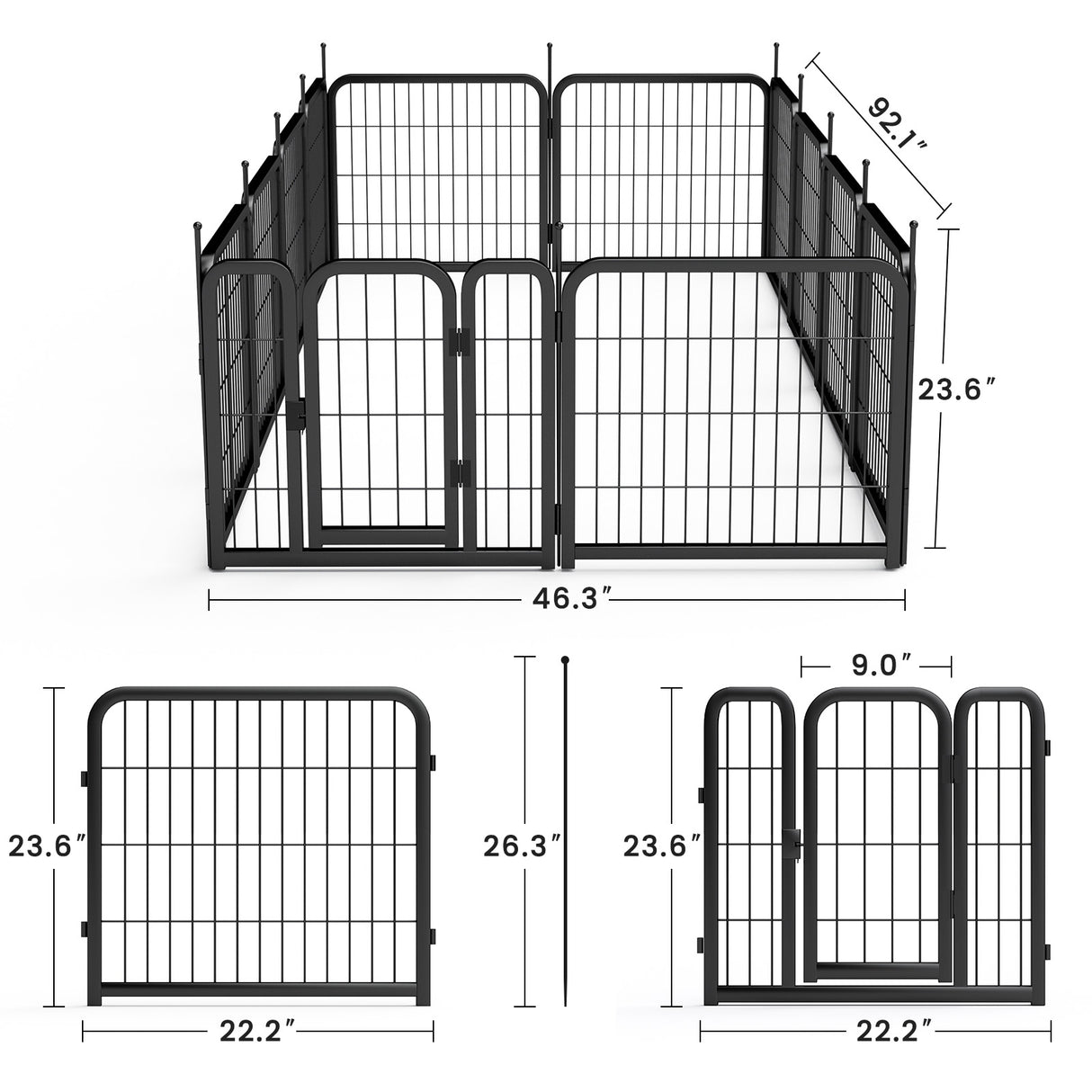 Outdoor 12 piece dog fence, 24 inch portable indoor game fence for small dog pets. Black, 22.2 inches wide x 23.6 inches high. - V.I.P Digital Presence