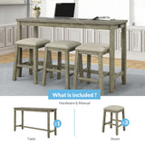 TOPMAX 4 Pieces Counter Height Table with Fabric Padded Stools,Rustic Bar Dining Set with Socket,Gray Green - V.I.P Digital Presence