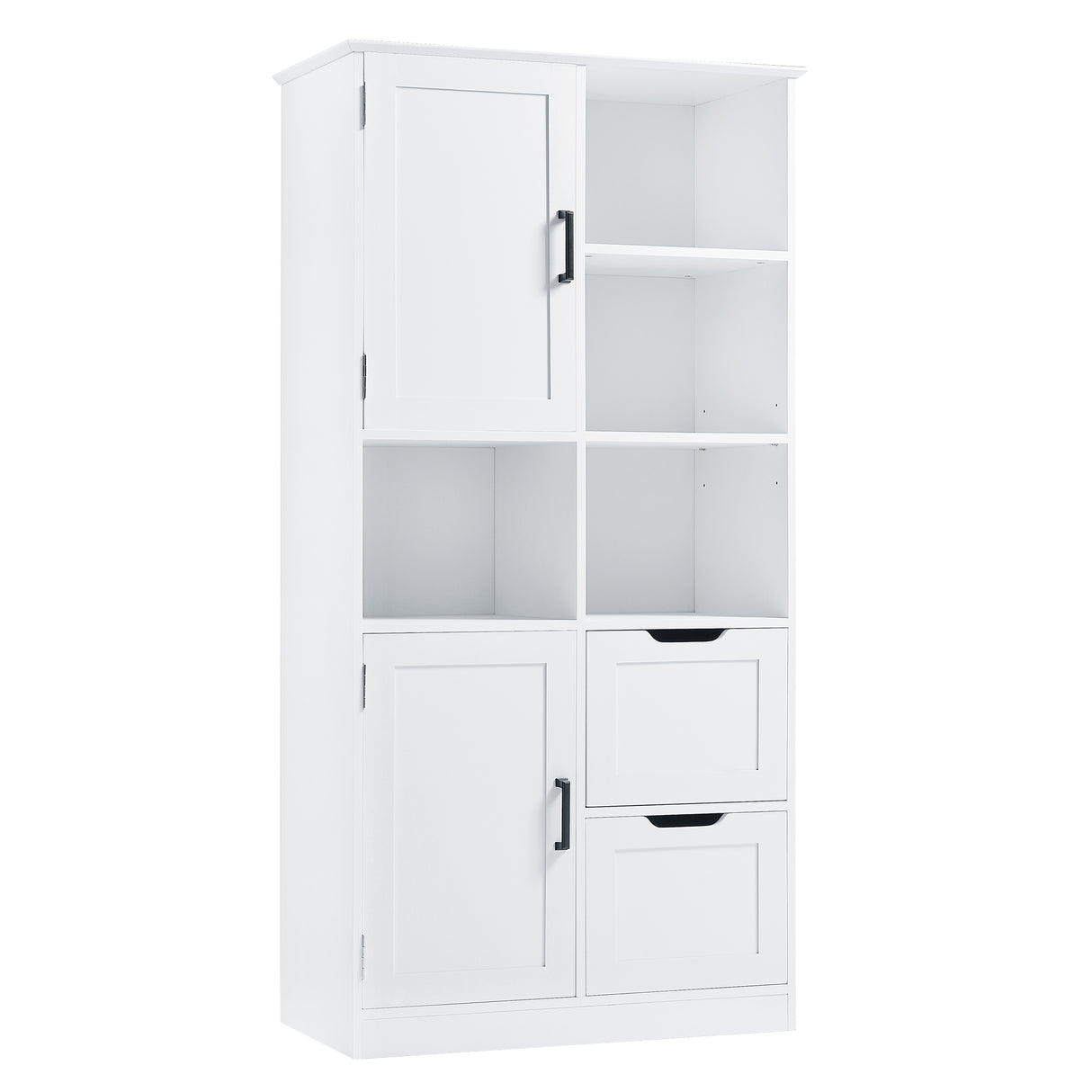 Bathroom storage cabinet with doors and drawers, multiple storage spaces, independent, open adjustable shelves, white - V.I.P Digital Presence