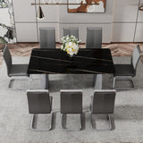 Modern minimalist dining table The black imitation marble glass desktop is equipped with silver metal legs - V.I.P Digital Presence