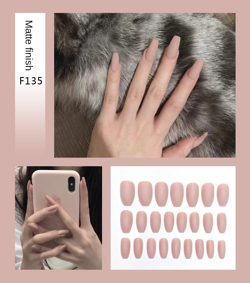 Nail Art Fake Nails Stiletto Tips Clear Press on Long False with Glue Coffin Stick Display Full Cover Artificial Designs Matte - V.I.P Digital Presence