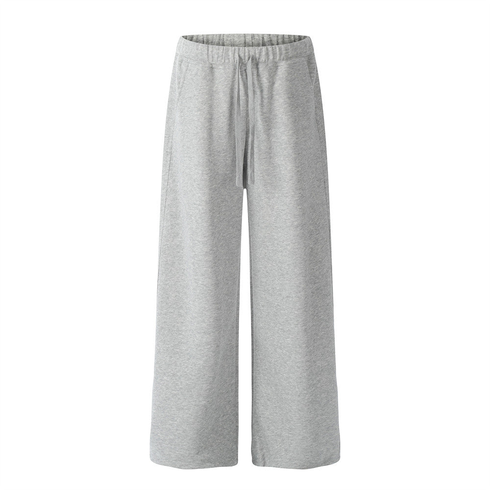Street Trend Loose Straight Leg Long Pants Men's Sports Sweatpants Solid Color Versatile Casual Ankle Drawstring Trousers - V.I.P Digital Presence