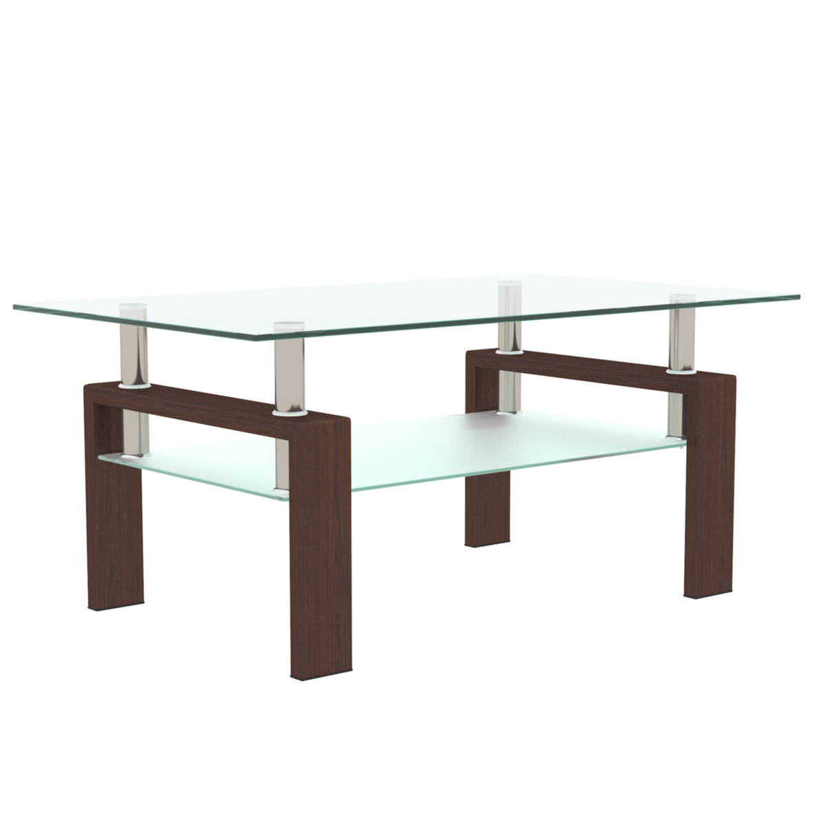 Rectangle Walnut Glass Coffee Table, Clear Coffee Table, Modern Side Center Tables for Living Room, Living Room Furniture - V.I.P Digital Presence